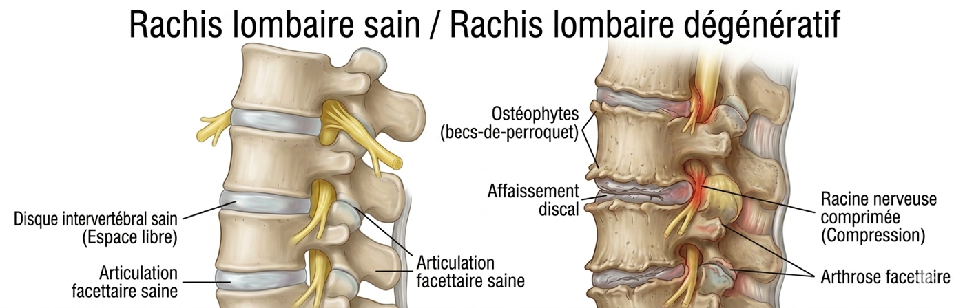Rachis lombaire sain et arthrose lombaire Le canal lombaire étroit et la sténose lombaire